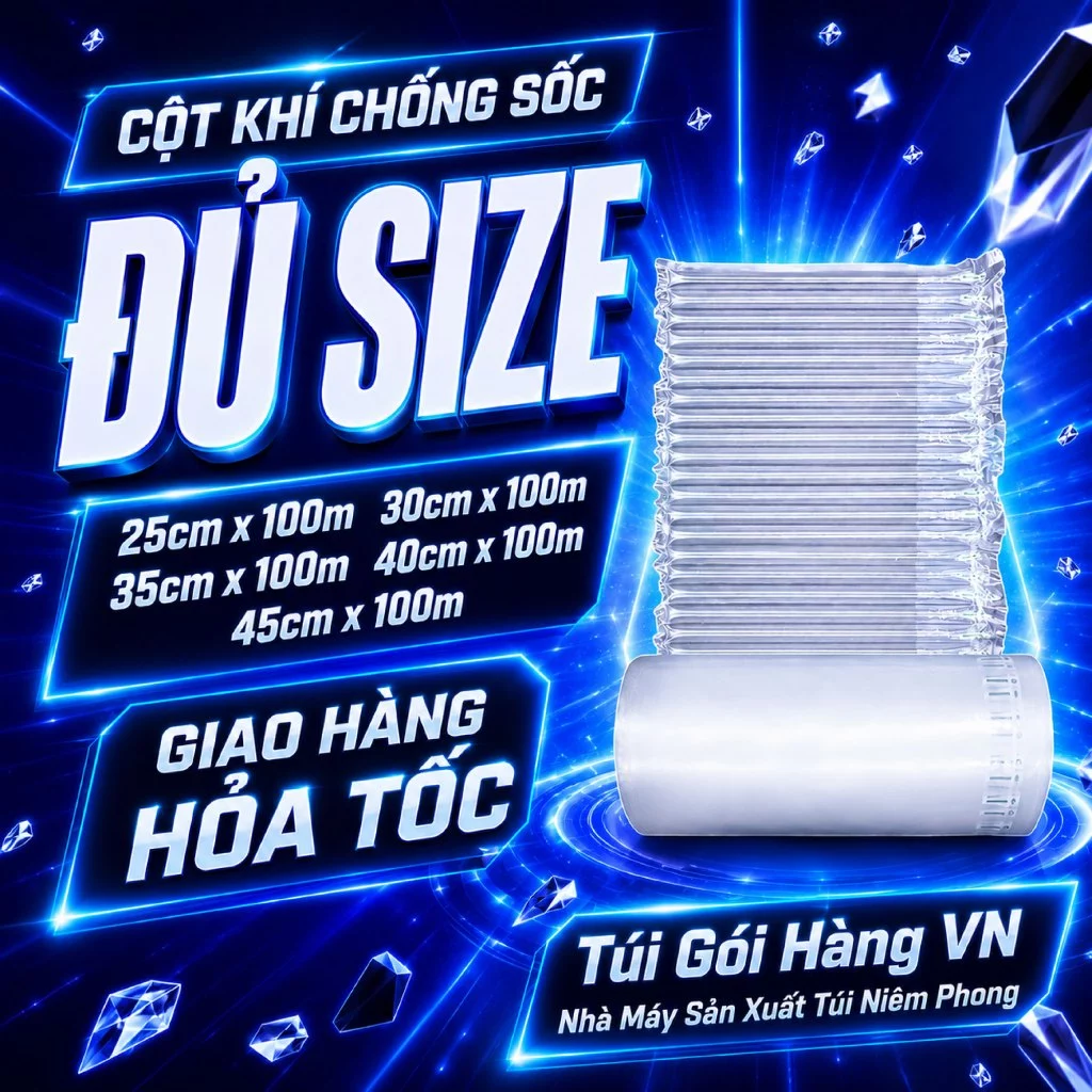 [1 cuộn 100m] Cột Khí Chống Sốc Bơm Hơi Đóng Gói Hàng Dễ Vỡ - Giá Đã Bao Gồm VAT - Túi Gói Hàng VN