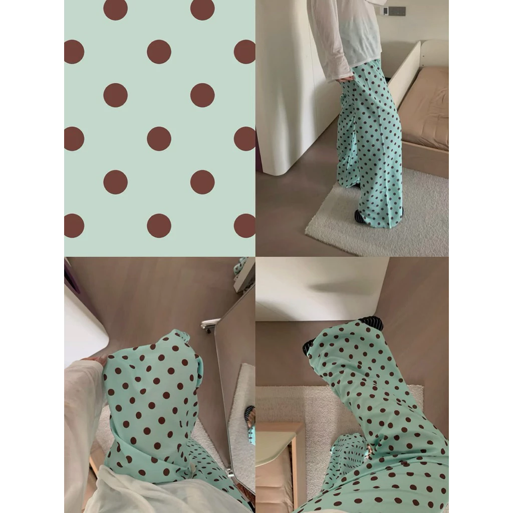 𝐂𝐡𝐚𝐫𝐥𝐨𝐭𝐭𝐞.𝐨𝐝_ Quần Dài Cotton Ống Rộng Chấm Bi Nhiều Màu Dễ Thương