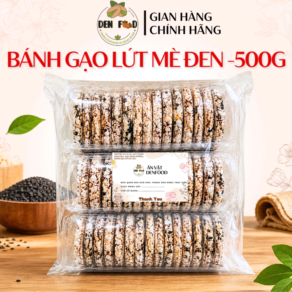 Bánh Gạo Lứt Mè Đen 500G Giòn Xốp - Ăn Vặt Denfood