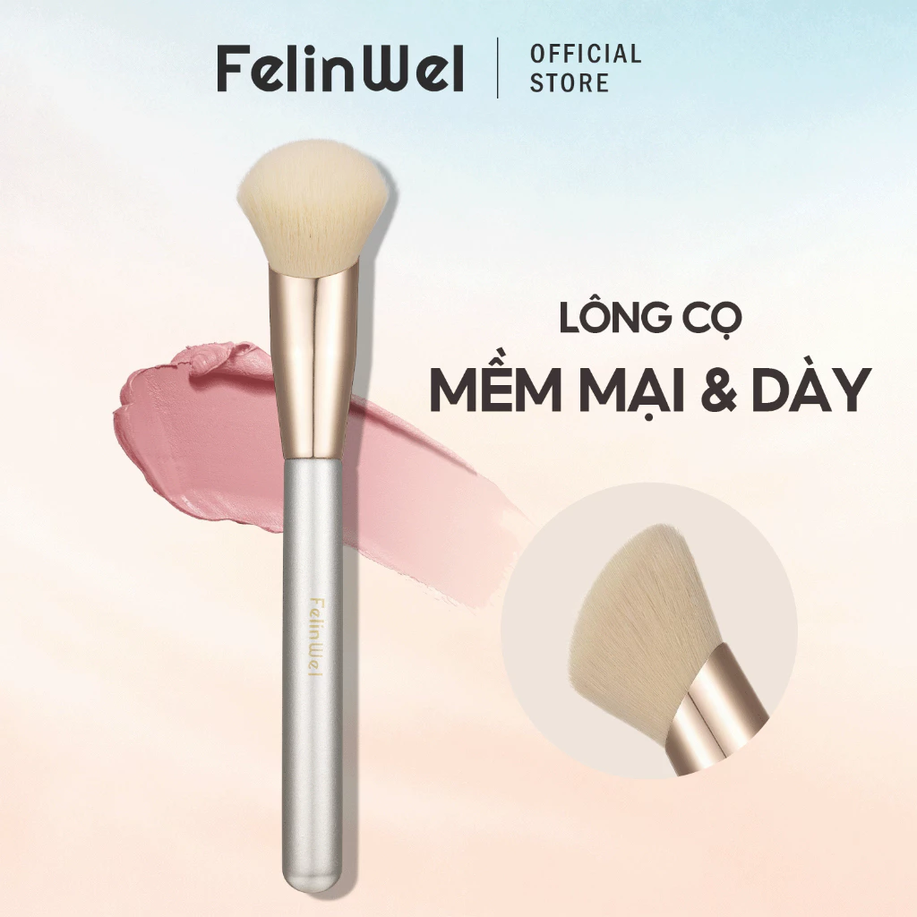 FelinWel - Cọ Tán Má Hồng Đầu Vát Xéo Đa Năng, Lông Cao Cấp Dày Mềm Không Rụng, Thuần Chay, Nhẹ Nhàng Với Da