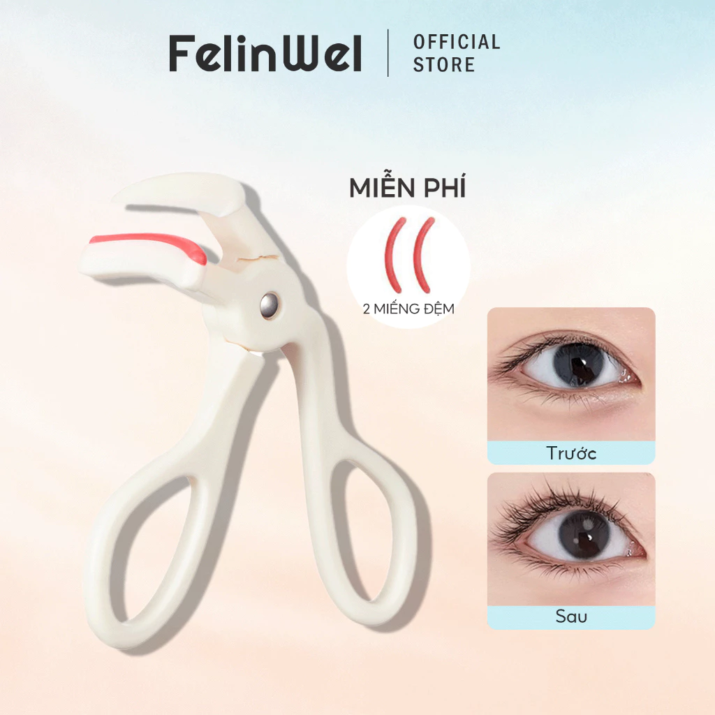 FelinWel - Kẹp Mi Cong Không Đường Viền Phù Hợp Mắt Châu Á, Kèm 2 Lõi Silicone Thay Thế, Dễ Dùng Cho Người Mới
