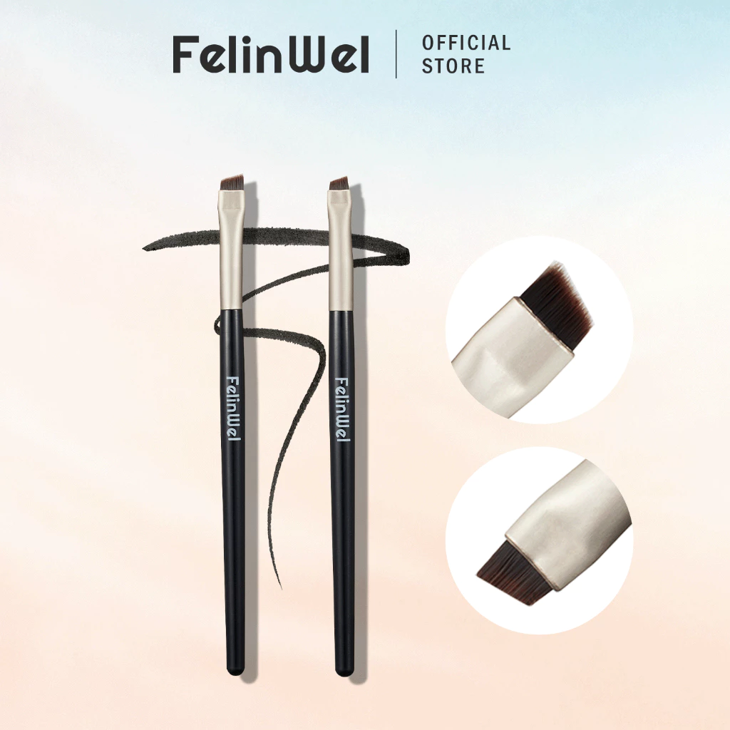 FelinWel - Bộ 2 Cọ Kẻ Lông Mày Góc Cạnh Nhỏ Cho Nữ, Kiêm Cọ Kẻ Mắt Đa Năng, Cầm Tay Tiện Lợi Dễ Tạo Hình