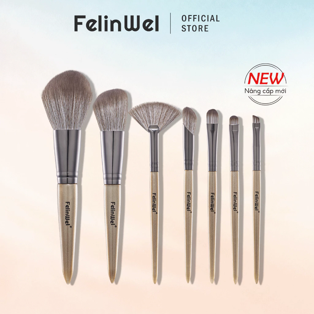 FelinWel - Bộ 7 Cọ Trang Điểm Chuyên Nghiệp Thuần Chay Không Thử Nghiệm Động Vật, Lông Mềm Không Rụng, Kèm Túi Đựng