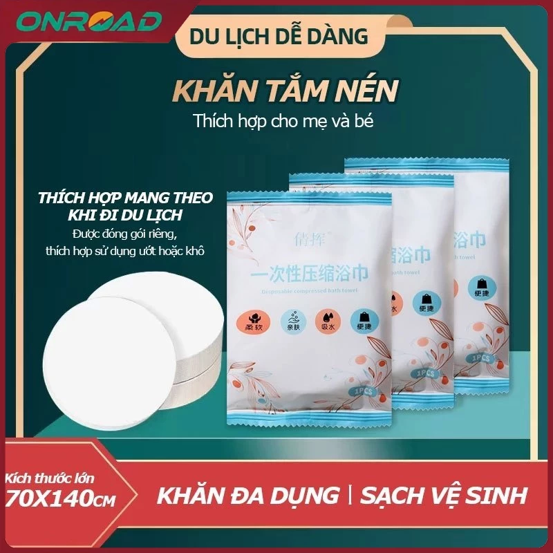 Combo 7/10 khăn tắm nén cotton dùng 1 lần, 70x140cm, 62g/miếng, thấm hút nhanh, mềm mại, không xơ, tiện du lịch