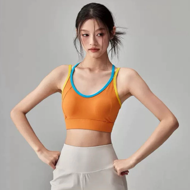 Áo Bra 036 mút đúc phối quai chống sốc, Áo tập yoga gym dây chéo lưng