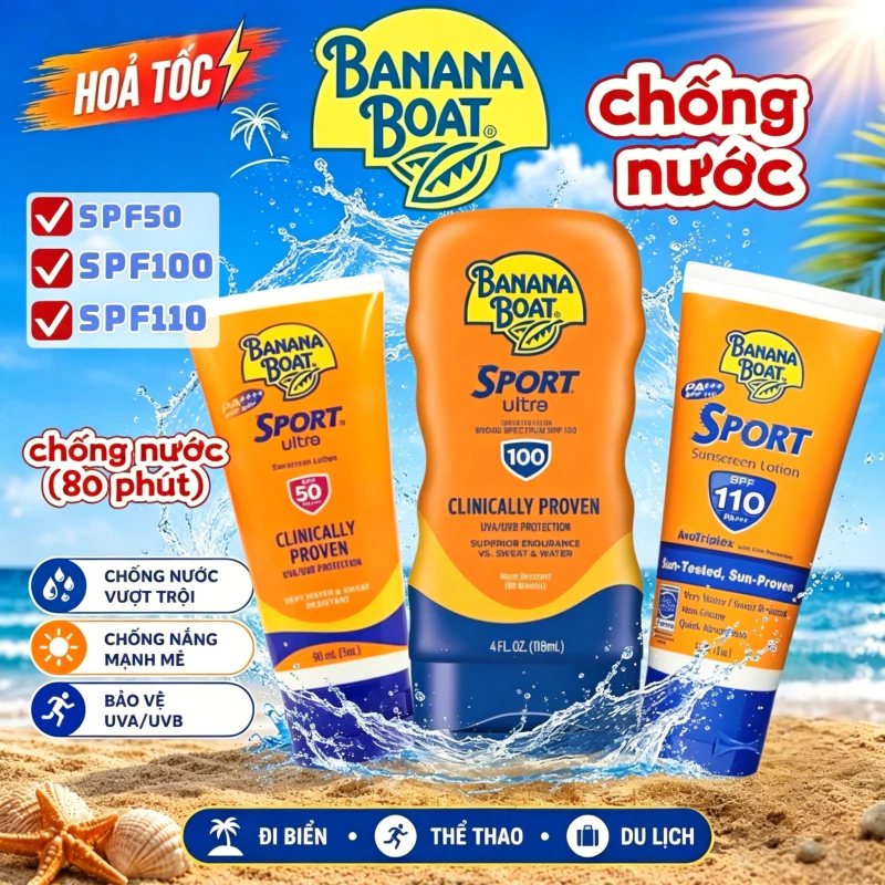 【chống nước】Kem chống nắng Banana Boat Sport Ultra SPF100 PA++++ Chống mồ hôi ngoài trời Bảo vệ toàn thân khỏi tia UV