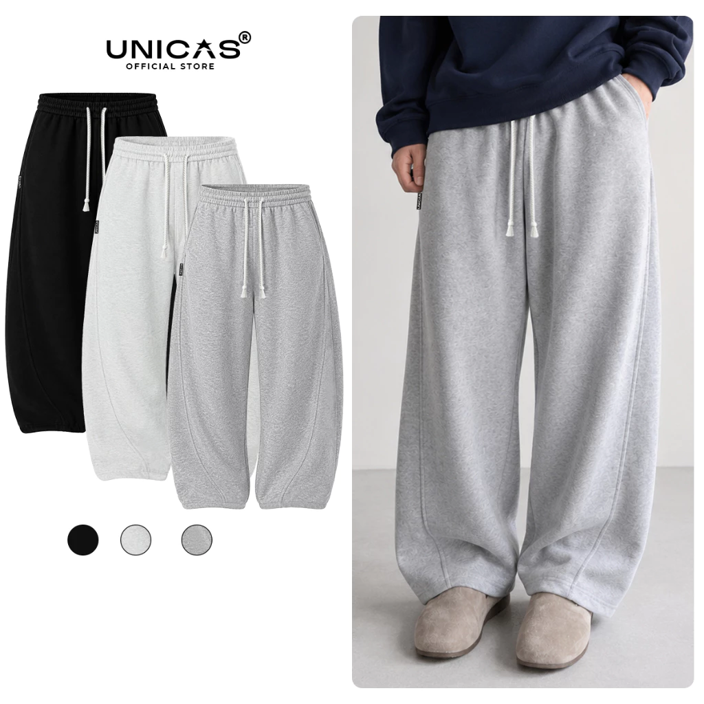 Quần Dài Nỉ Ống Cong UNICAS Phối Dây Thừng Bản Nhỏ, Form Rộng Unisex Nam Nữ Local Brand Co Giãn Tốt