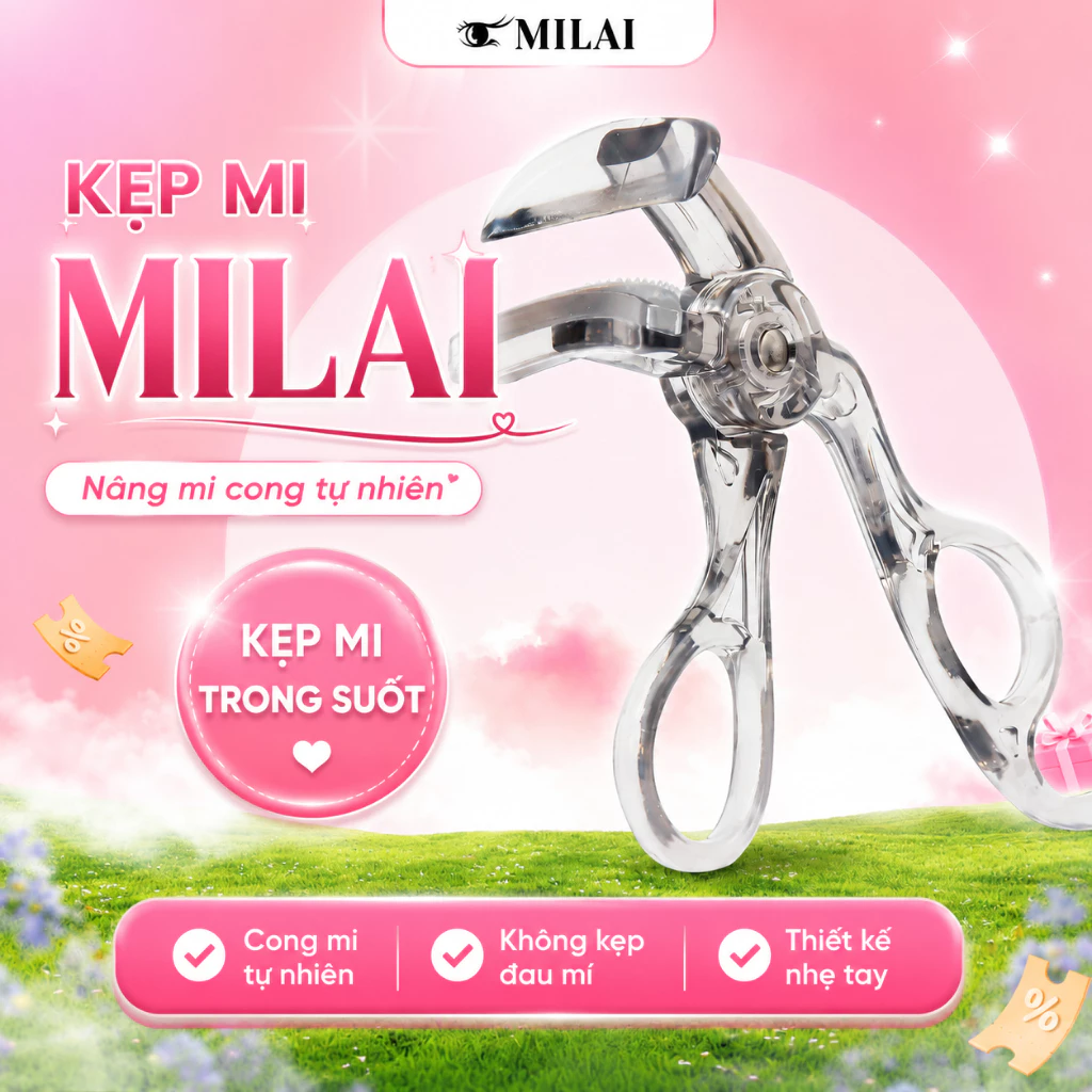 MILAI K01 Kẹp mi bấm mi cong tự nhiên giữ nếp lâu, dụng cụ uốn mi nhỏ gọn cho người mới