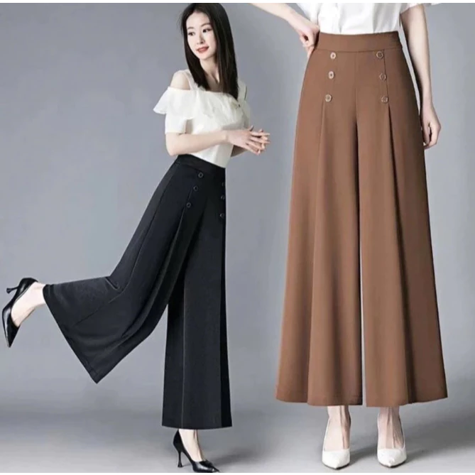 QUẦN ỐNG RỘNG DÁNG DÀI CAO CẤP NÚT TRANG TRÍ THANH LỊCH QD582