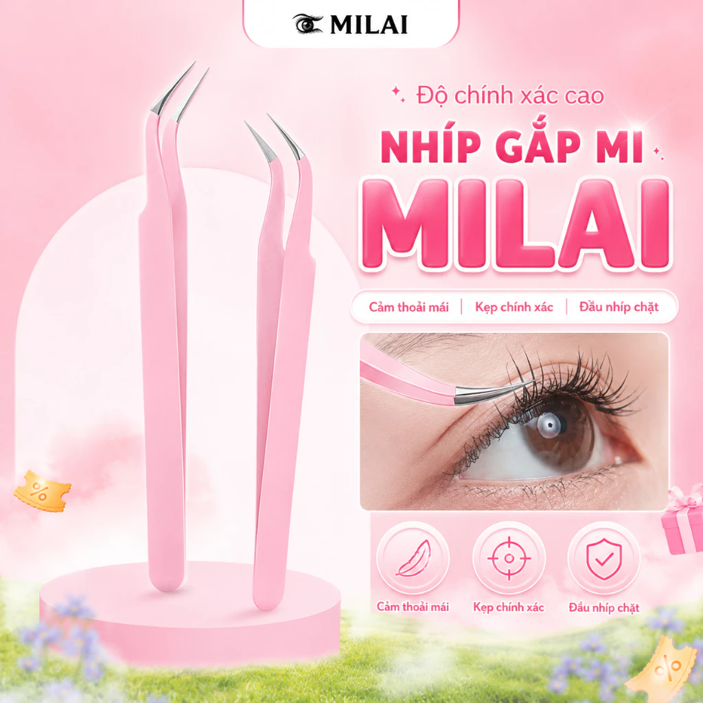 Nhíp gắn mi giả MILAI N-01, đầu kẹp chính xác, dễ thao tác, hỗ trợ gắn mi nhanh gọn cho người mới