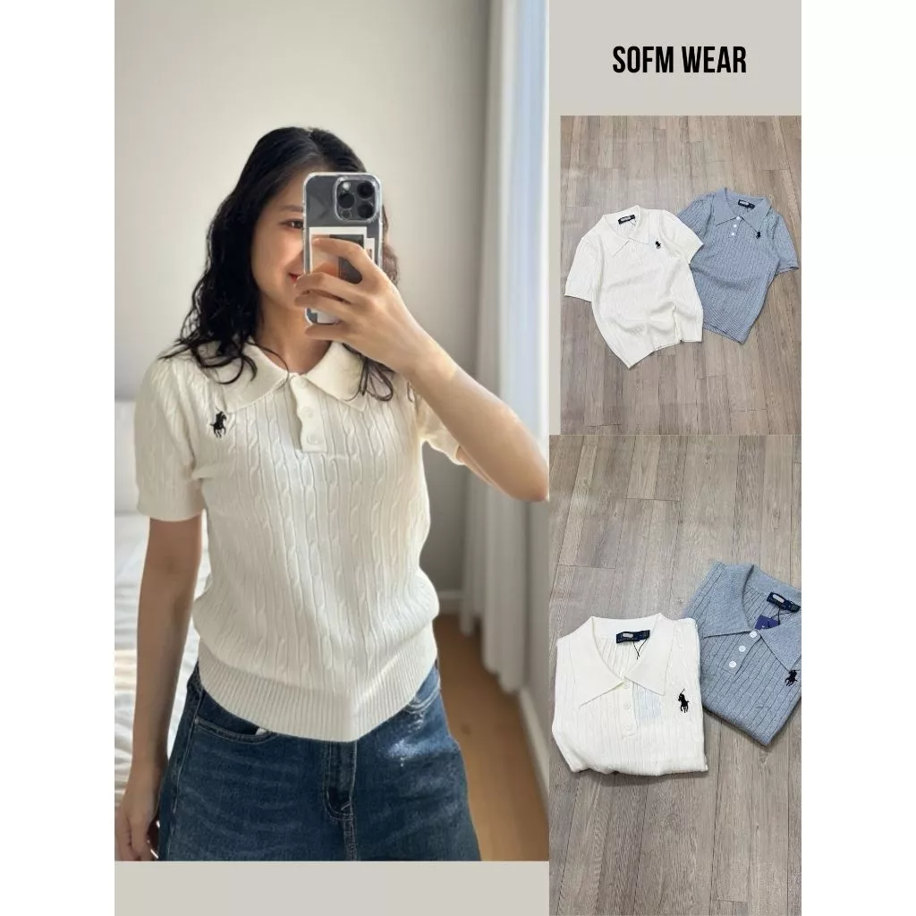 Áo len cổ bẻ mềm mịn ngắn tay LEN PL