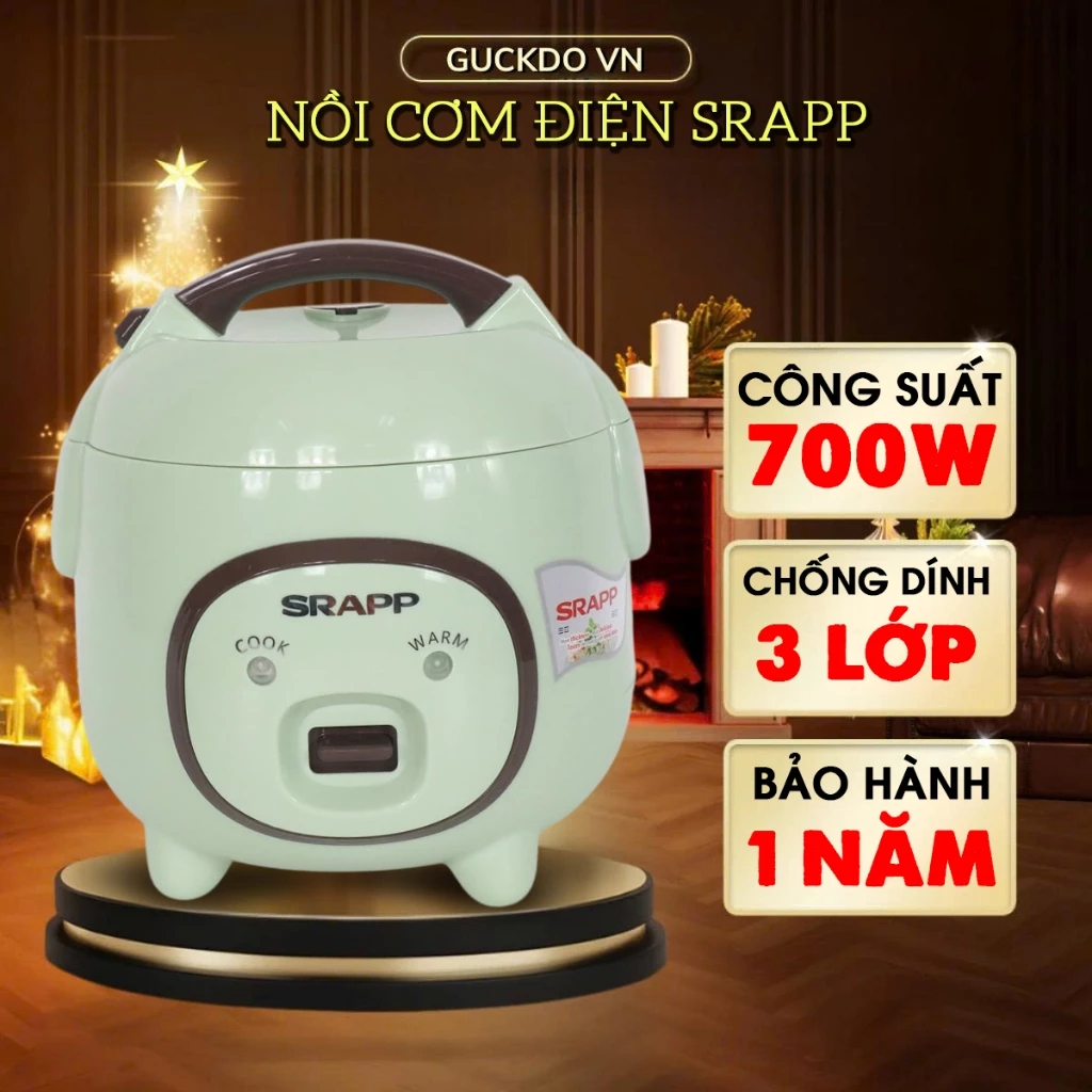 Nồi cơm điện SRAPP chính hãng 1L/1.8L nấu cơm nhanh 15' chuẩn vị cơm mẹ nấu, lòng nồi chống dính 3 lớp - SH188