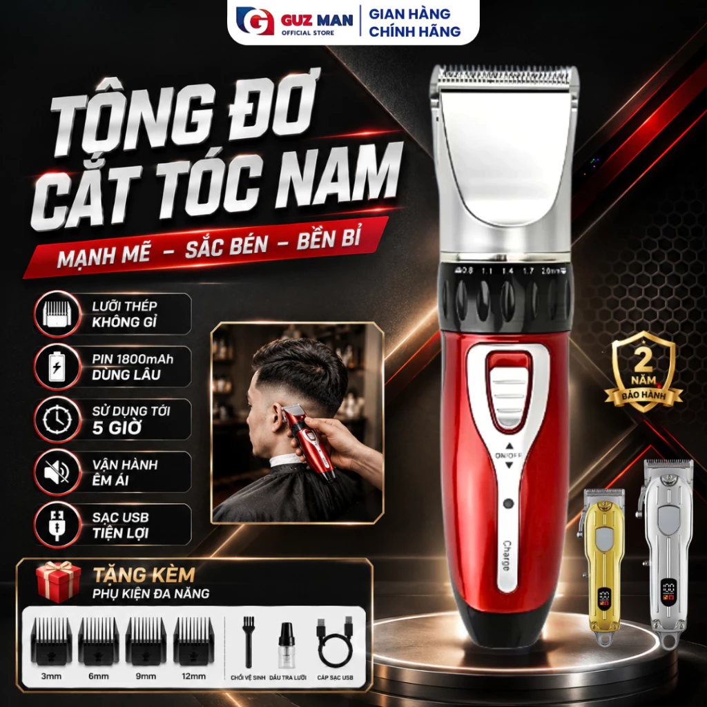 Tông Đơ Cắt Tóc Không Dây, cắt tóc nam, người lớn, trẻ em, gia đình Tặng bộ phụ kiện đầu cắt đa năng