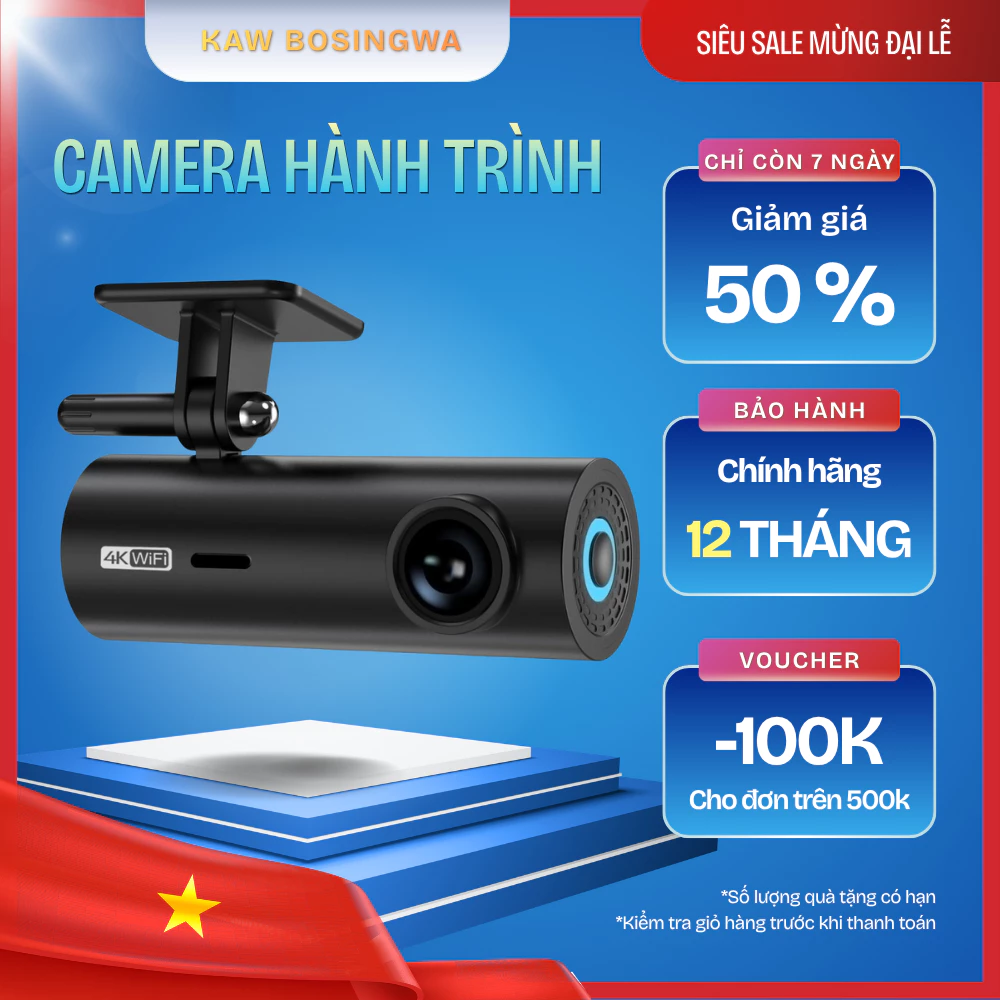 Camera Hành Trình Ô Tô 4K KAW, Cam Rộng, Siêu Nét, Kiểm Soát Và Theo Dõi Dễ Dàng Qua App
