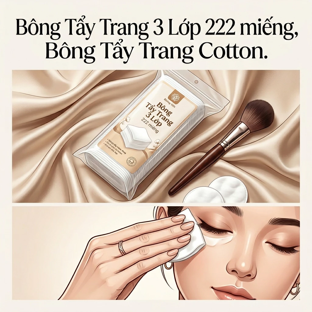 Bông Tẩy Trang Cotton 3 Lớp Gói 222 Miếng Thấm Hút Tốt Phù Hợp Nhiều Nhu Cầu