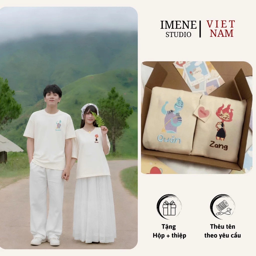 Áo thun THÊU theo yêu cầu, áo phông cặp đôi nam nữ, áo phông nữ form rộng Local Brand tay lỡ thêu nước lửa (IM12)