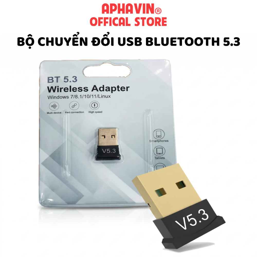 USB Bluetooth 5.3 Dongle Cho PC Laptop Đầu Cắm Mạ Vàng – Bộ Thu Phát Bluetooth Máy Tính Windows 10 11 Linux