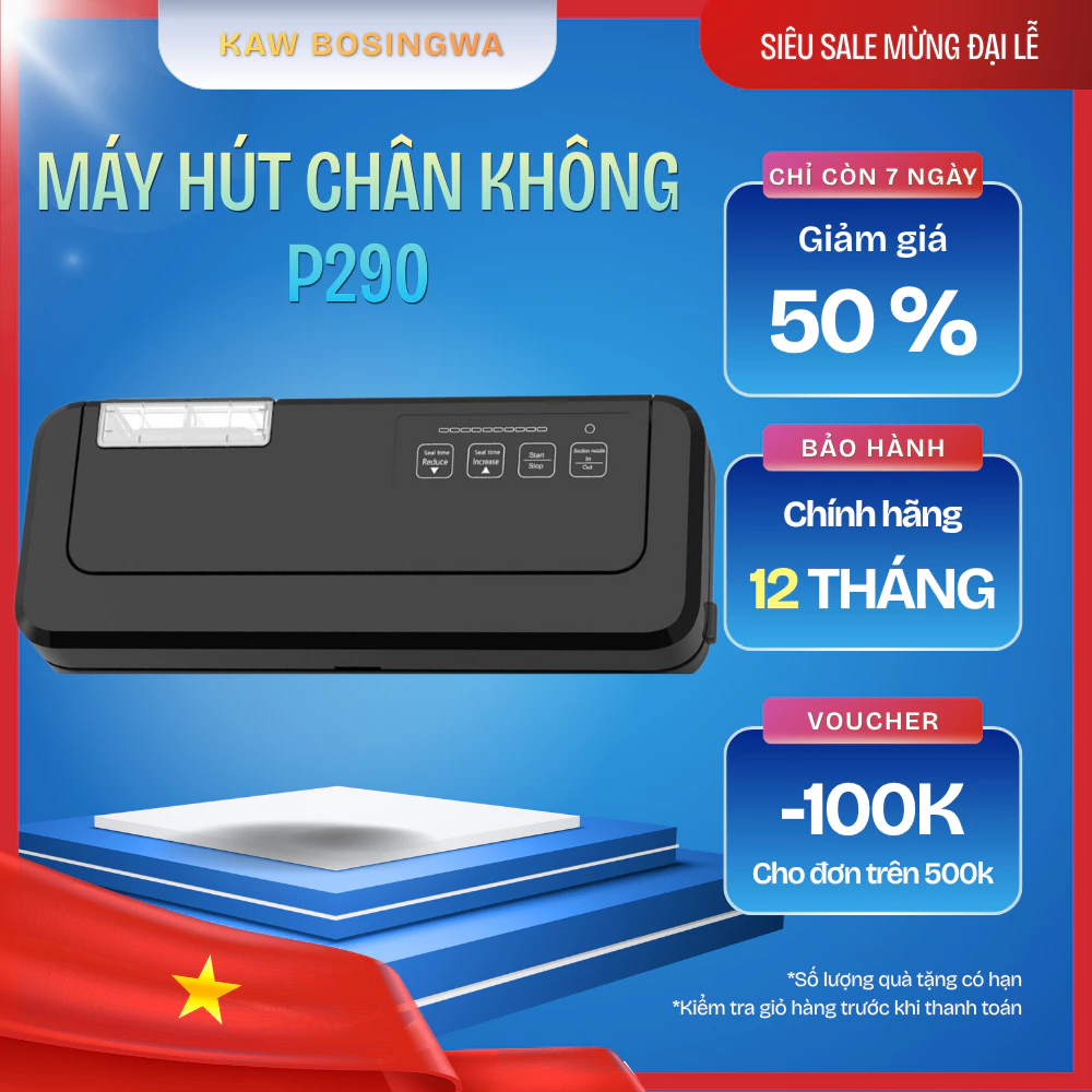 Máy Hút Chân Không P290 Gia Đình – Hút Mạnh, Hàn Miệng Túi Kín – Bảo Quản Thực Phẩm Lâu Hơn