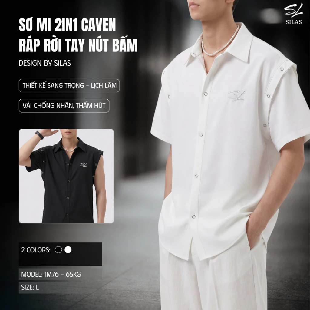 Áo Sơmi 2in1 Silas Caven Ráp Tay Nút Bấm Tay Rời Unisex Thoáng Mát, Năng Động, Trẻ Trung - ASLC05