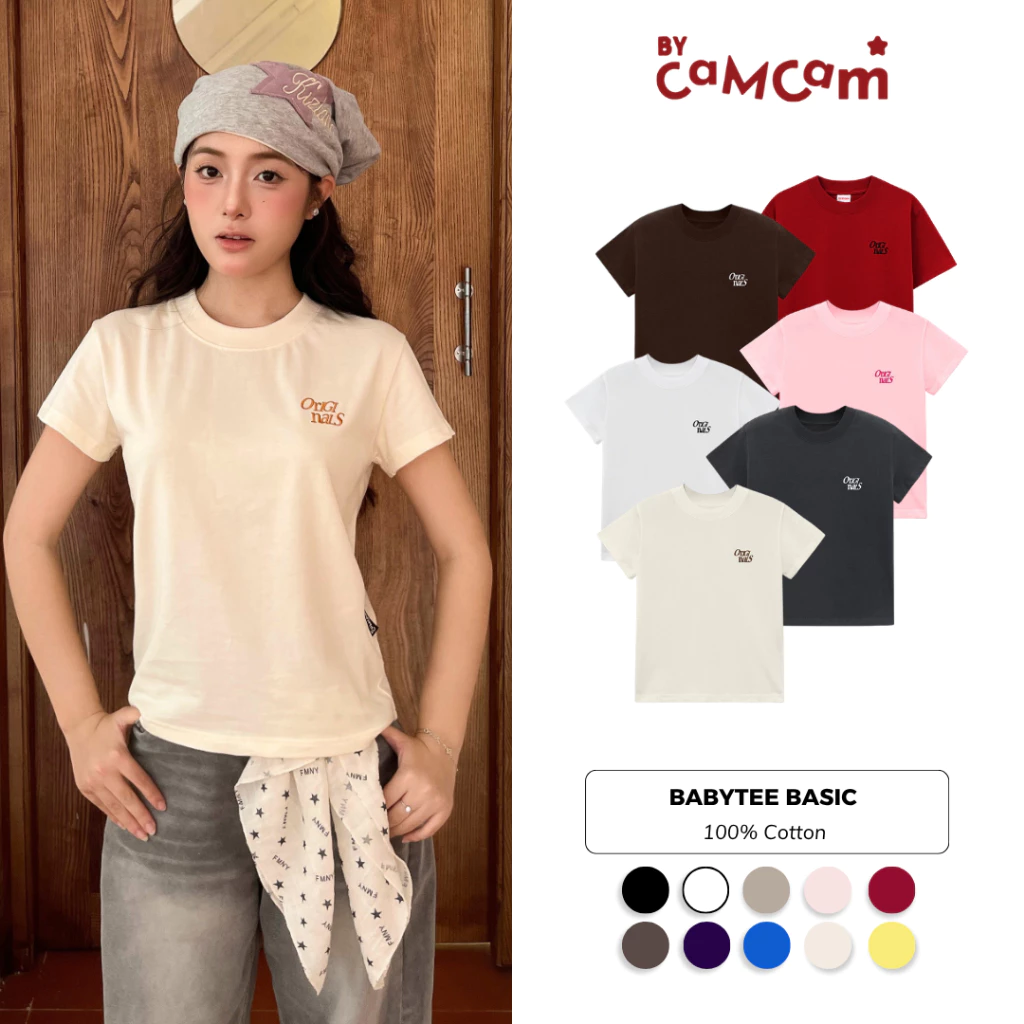 Áo Thun Baby Tee 𝑩𝒚𝒄𝒂𝒎𝒄𝒂𝒎 Basic BLACK/WHITE/GREY HOT TREND AMD015