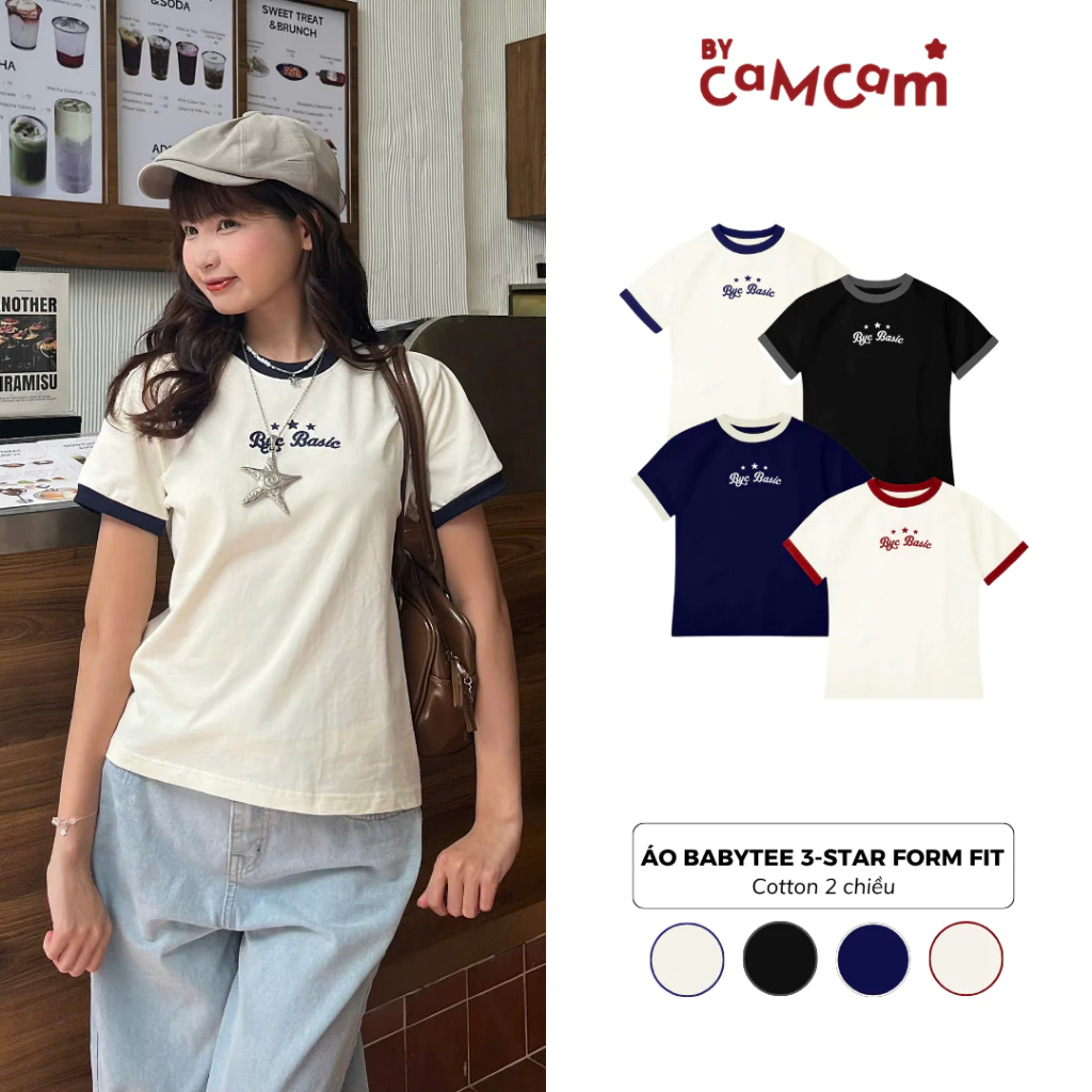 Áo Thun Babytee 3-Star Form Fit Regular 𝑩𝒚𝒄𝒂𝒎𝒄𝒂𝒎 Cotton 2 Chiều Đứng Form ABN297