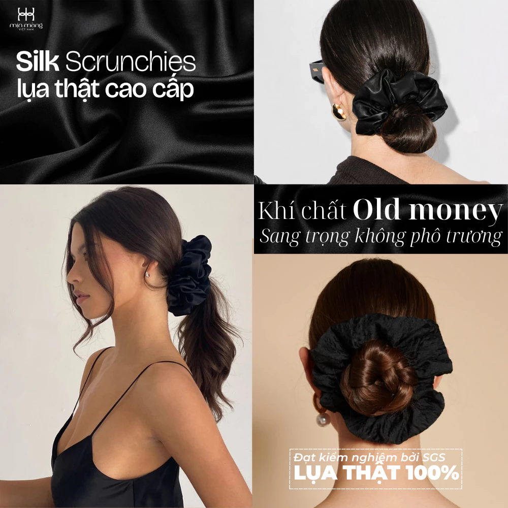 Dây Buộc Tóc Scrunchies Lụa Tơ Tằm Thật 100% Hà Đông Trứ Danh Đạt Kiểm Nghiệm SGS Được May Thủ Công