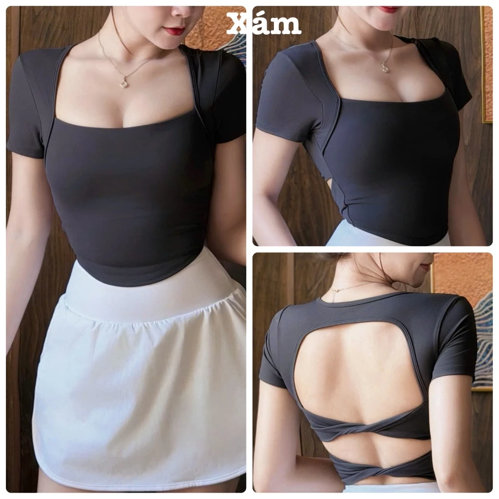 [Kèm Mút Lót] Croptop Xoắn Lưng X2 Tập Gym, Yoga, Aerobic, Pilates