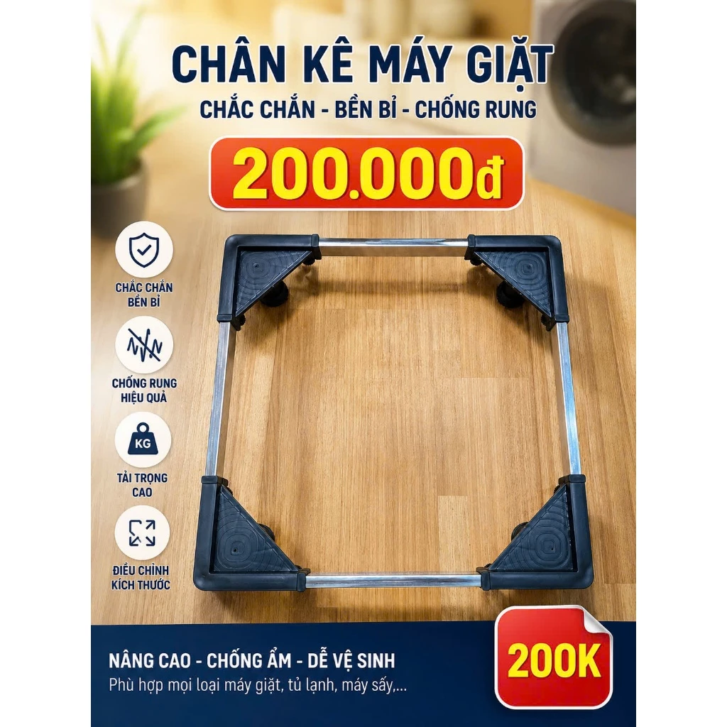 Chân Đế Máy Giặt, Máy Lọc Nước PVL CAO CẤP, Có thể điều chỉnh kích thước theo ý muốn - Bảo Hành 2 Năm