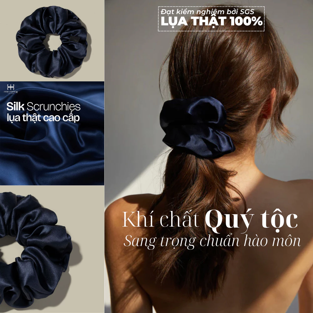 Dây Buộc Tóc Lụa Scrunchie Cao Cấp Handmade Mềm Mịn, Không Gãy Rối Tóc, Giữ Nếp Lâu, Bền Đẹp