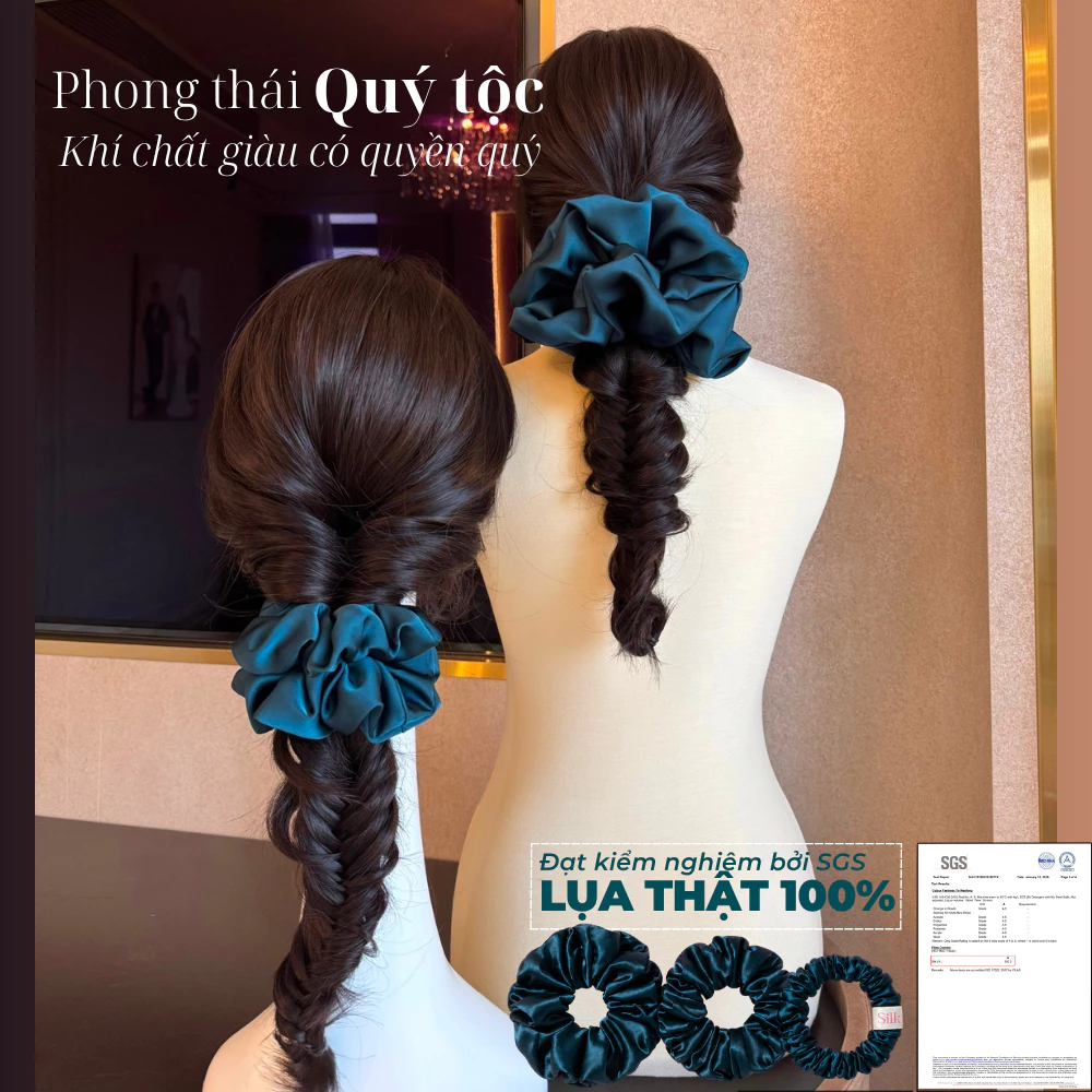 Scrunchies Dây Buộc Tóc Lụa Tơ Tằm Thật 100% Đạt Kiểm Nghiệm SGS Dưỡng Tóc Chống Gãy Giảm Đau Đầu