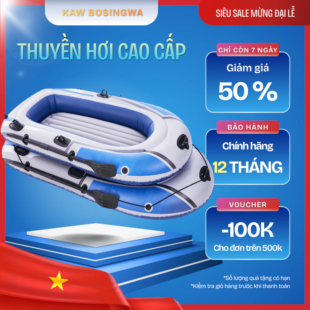 Thuyền hơi phao 3 người dày dặn, chắc chắn, xuồng bơm câu cá, du lịch - Tặng kèm bơm tay và phụ kiện