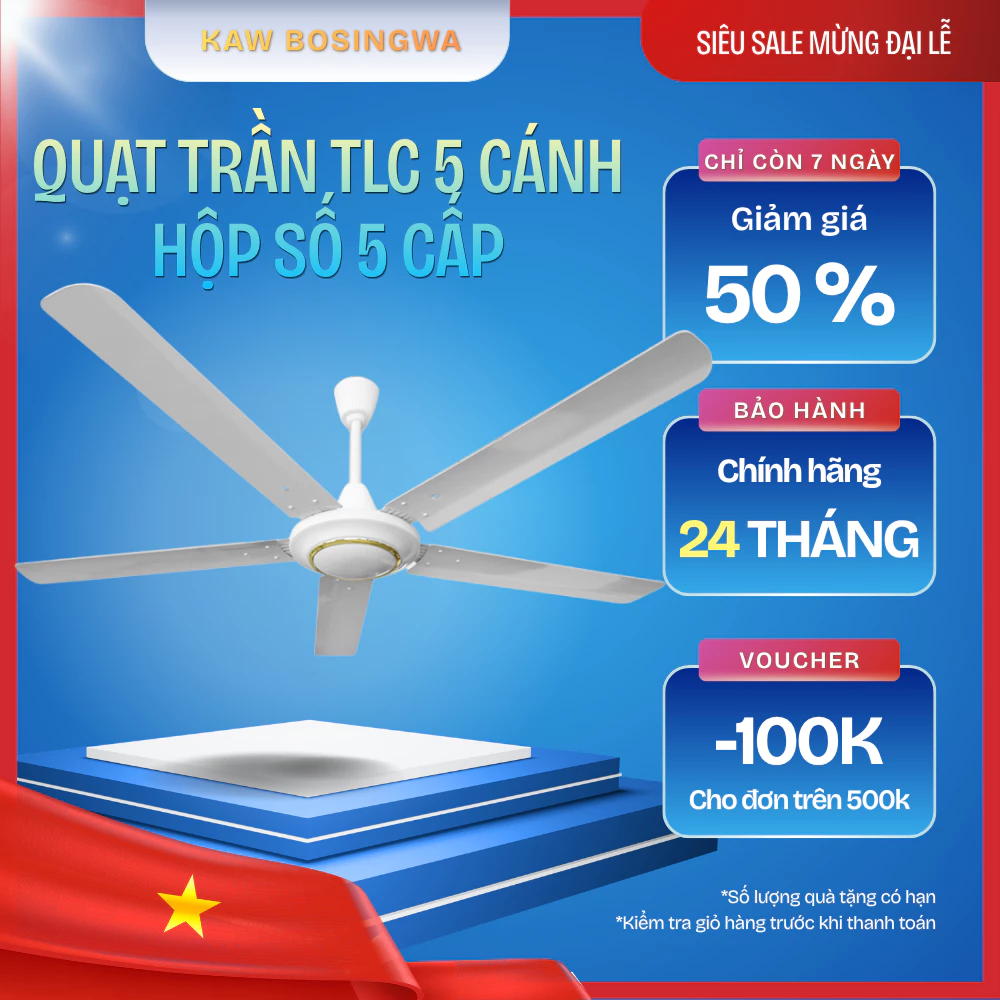 Quạt trần 5 cánh ECOFAN Classic – màu trắng, công suất 80W, điều khiển hộp số 5 cấp