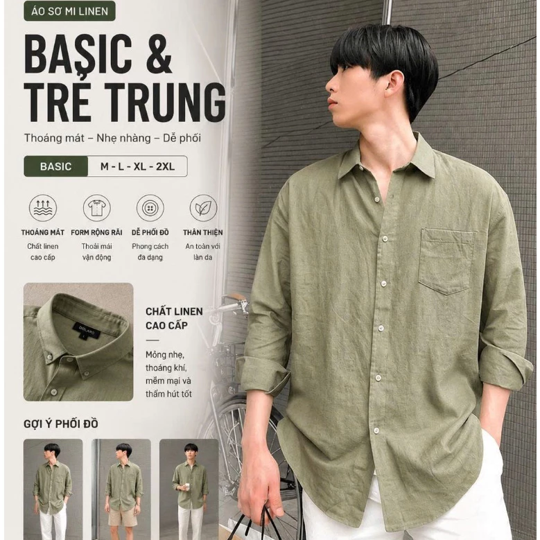 Áo Sơ Mi Tay Dài Lụa Linen DOLARO Nhiều Màu, Có bigsize Chuẩn Form Hàn Quốc