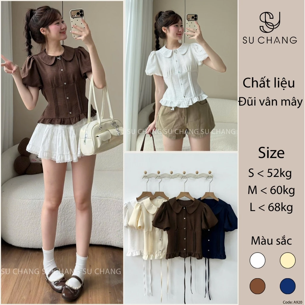 Áo Kiểu Cổ Sen Cúc Dọc Viền Bèo A930 Su Chang Thời Trang Nữ