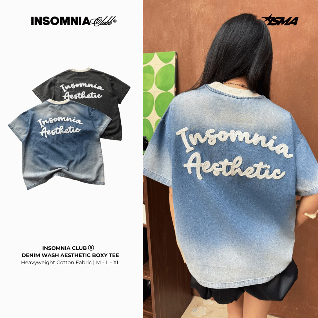[NEW ARRIVAL] Áo Thun Boxy Denim Wash Thêu Len INSOMNIA Aesthetic - TS072