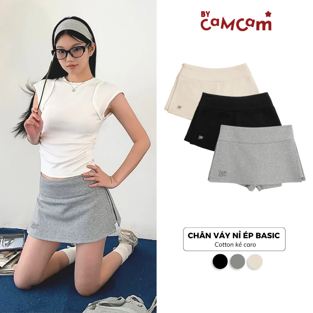 Quần Váy Ngắn 𝑩𝒚𝒄𝒂𝒎𝒄𝒂𝒎 Nỉ Ép Basic Tôn Dáng Dành Cho Nữ Phong Cách Hàn Quốc. CQL018