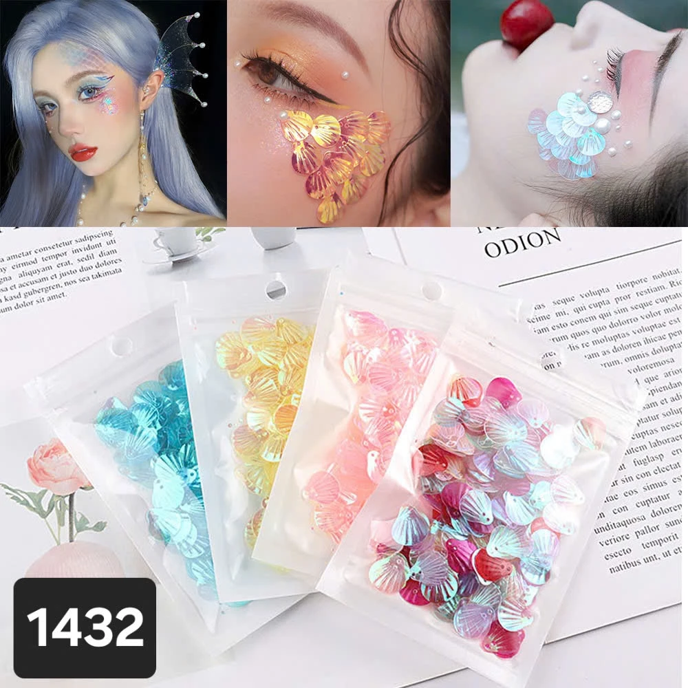 ̣(10gram)(Khoảng 80-150 cái)Phiến kim sa vảy cá nhiều màu dán mắt, Nguyên liệu làm trang sức cổ trang