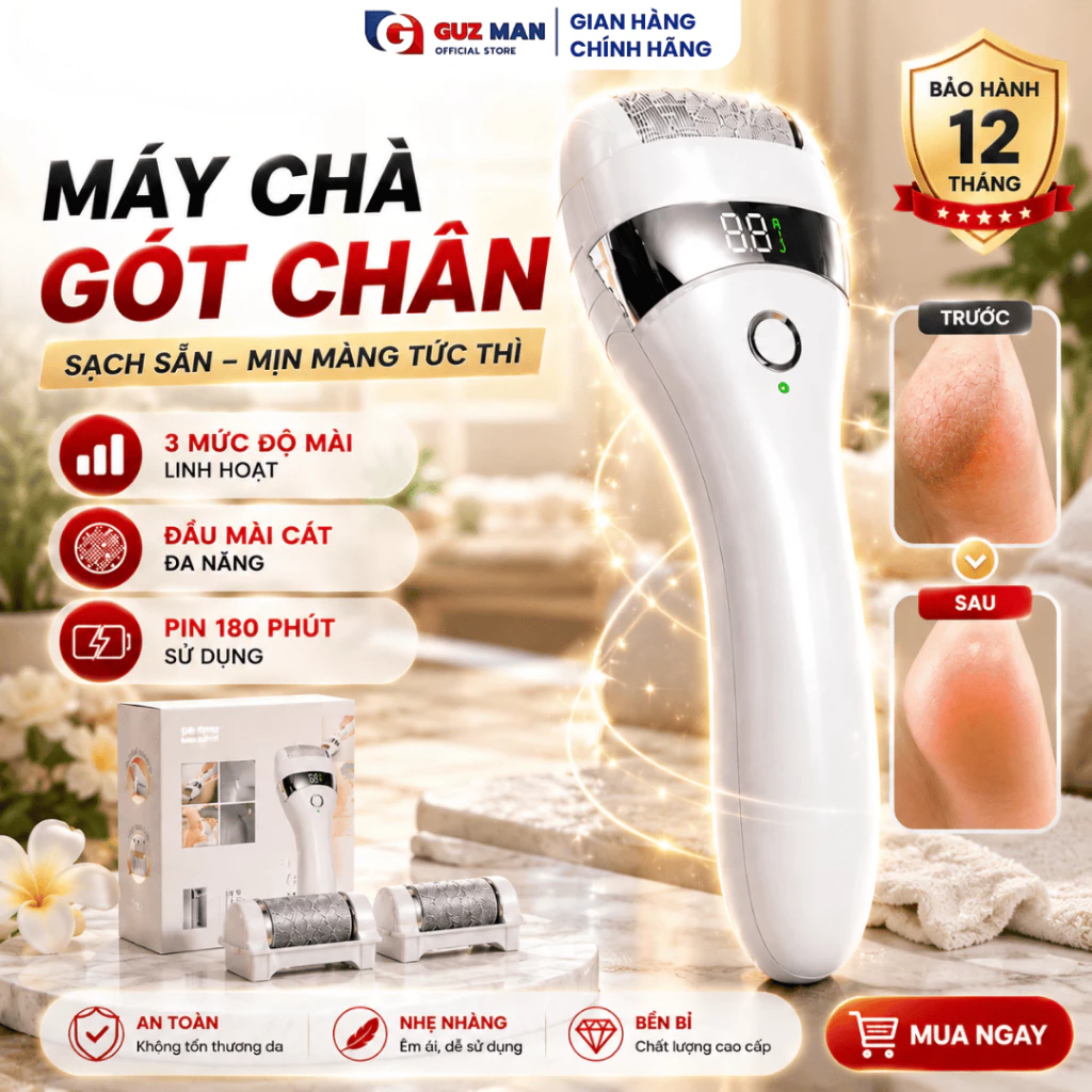 Máy Chà Gót Chân Tự Động, 4 Chế Độ Tẩy Tế Bào Da Chết, Công Suất 15000 Vòng/Phút Tặng 3 Đầu Mài