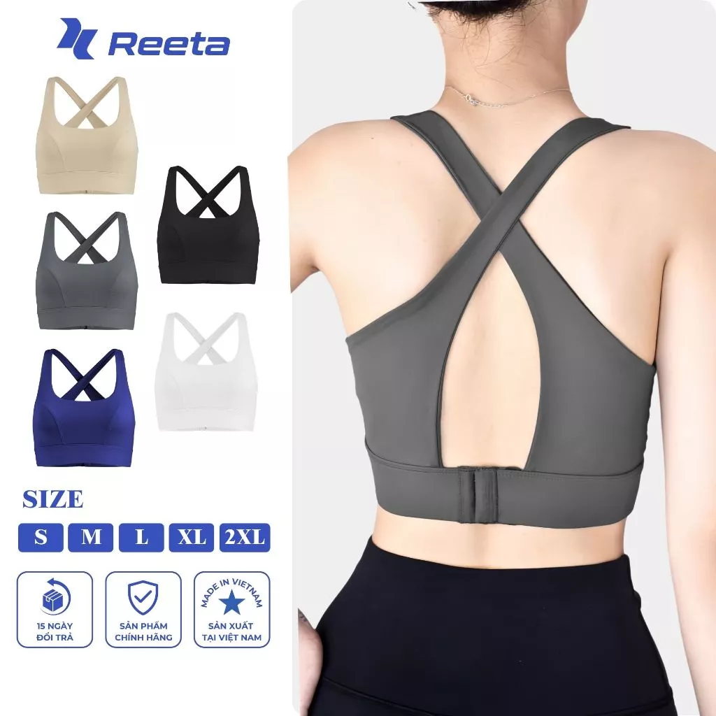 Áo Bra Thể Thao Nữ Dây Đan Chéo Lưng Khoá Gài Có Mút Ngực Reeta Basic Tập Yoga,Gym Chất Vải Co Giãn,Thoáng Khí-A033