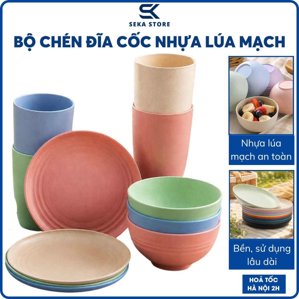 Combo 5 Bát Ăn Cơm Chất Liệu Nhựa Lúa Mạch Màu Sắc Tươi Mới, Bộ Dụng Cụ Ăn Dặm An Toàn Cho Bé