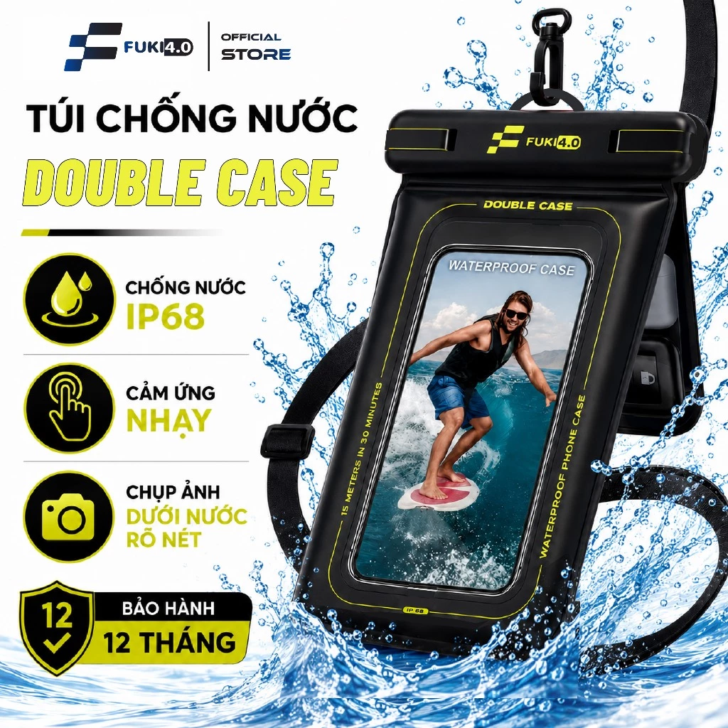 Túi Chống Nước Cho Điện Thoại FUKI 4.0 WaterProof Black - Khóa Bảo Vệ Điện Thoại, Thân Thiện Khi Chìm Trong Nước