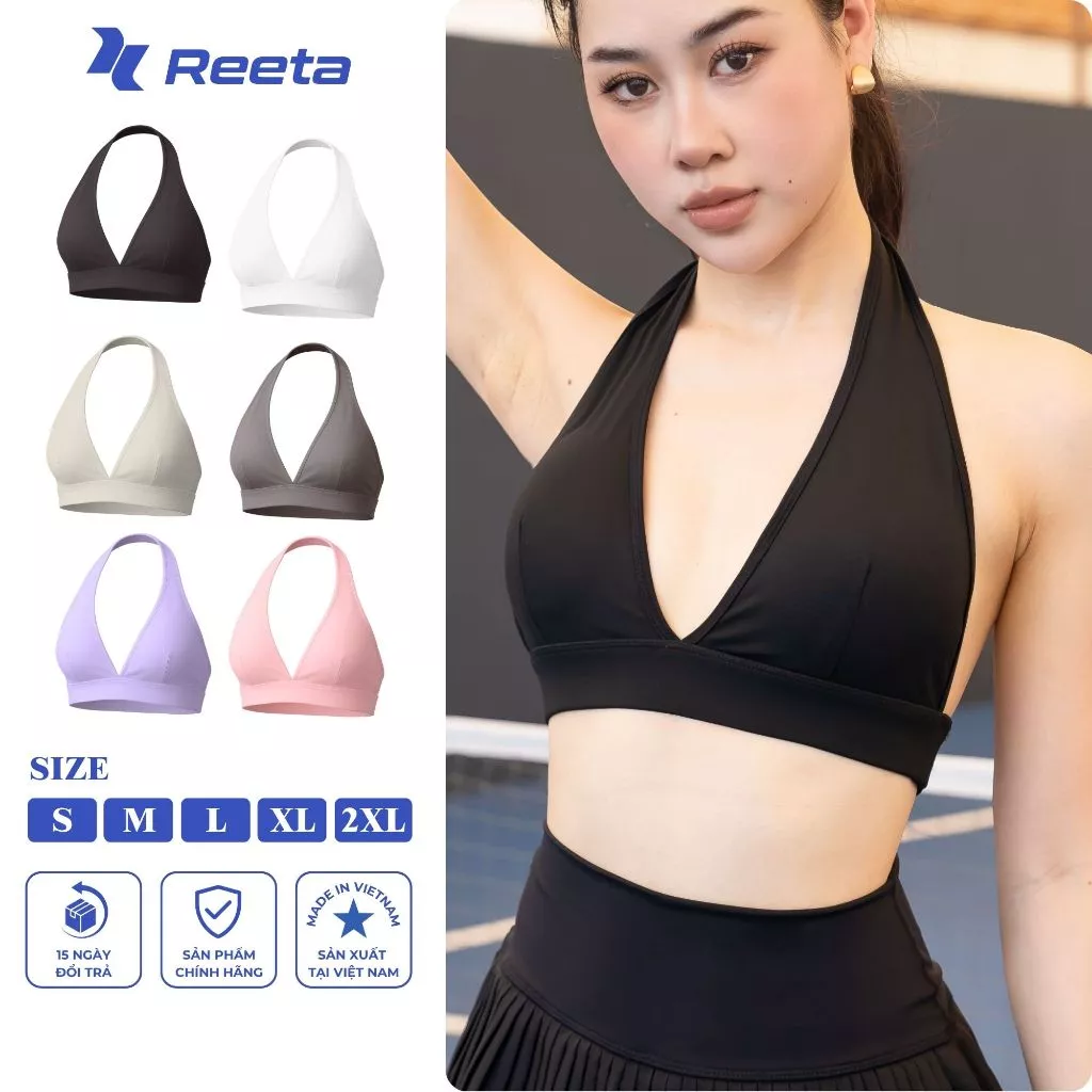Áo bra thể thao nữ Reeta cổ chữ V gợi cảm,chất vải dày dặn tập gym,yoga,earobic,picklleball... A203