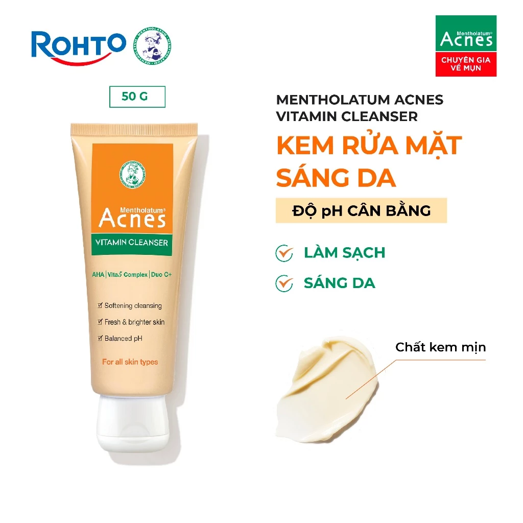 [QUÀ TẶNG KHÔNG BÁN] Minisize Sữa rửa mặt vitamin làm sáng da, mờ sẹo thâm dạng kem Acnes Vitamin Cleanser 50g