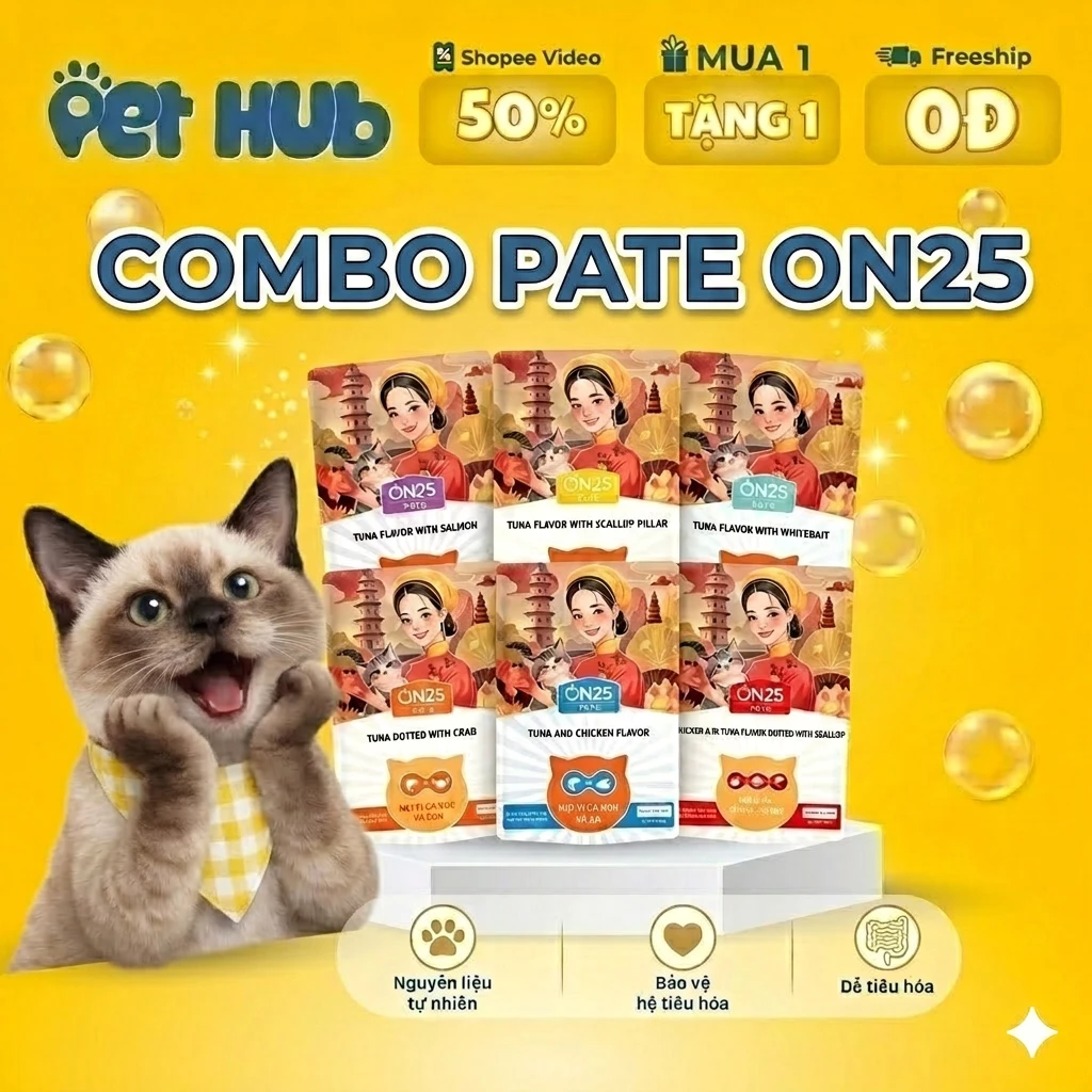 [COMBO 20-10-5 Gói] Pate On25 Gói 80G Tiêu Hóa, Sáng Mắt, Mượt Lông, Tăng Sức Đề Kháng