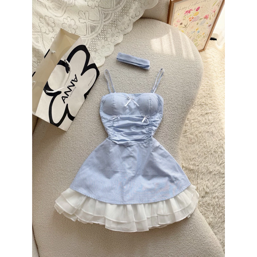 Đầm Kiểu Sọc Xanh Đính Nơ ANNA - Michi Dress