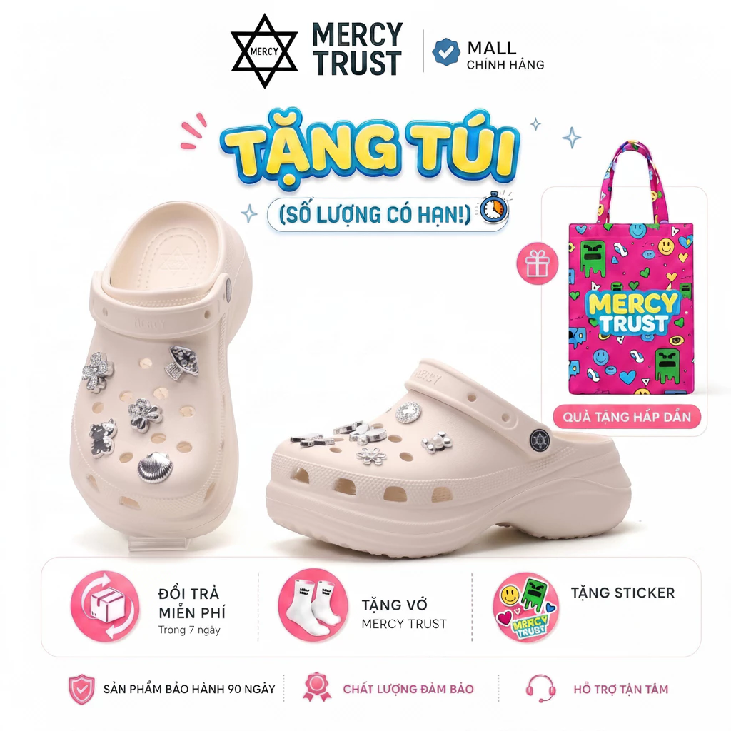 [TẶNG TÚI HALLOWEEN] Kèm Sticker, Vớ- Dép MERCY TRUST Rush MC03 chất liệu EVA Không Mùi Êm Nhẹ kèm phụ kiện gắn dép
