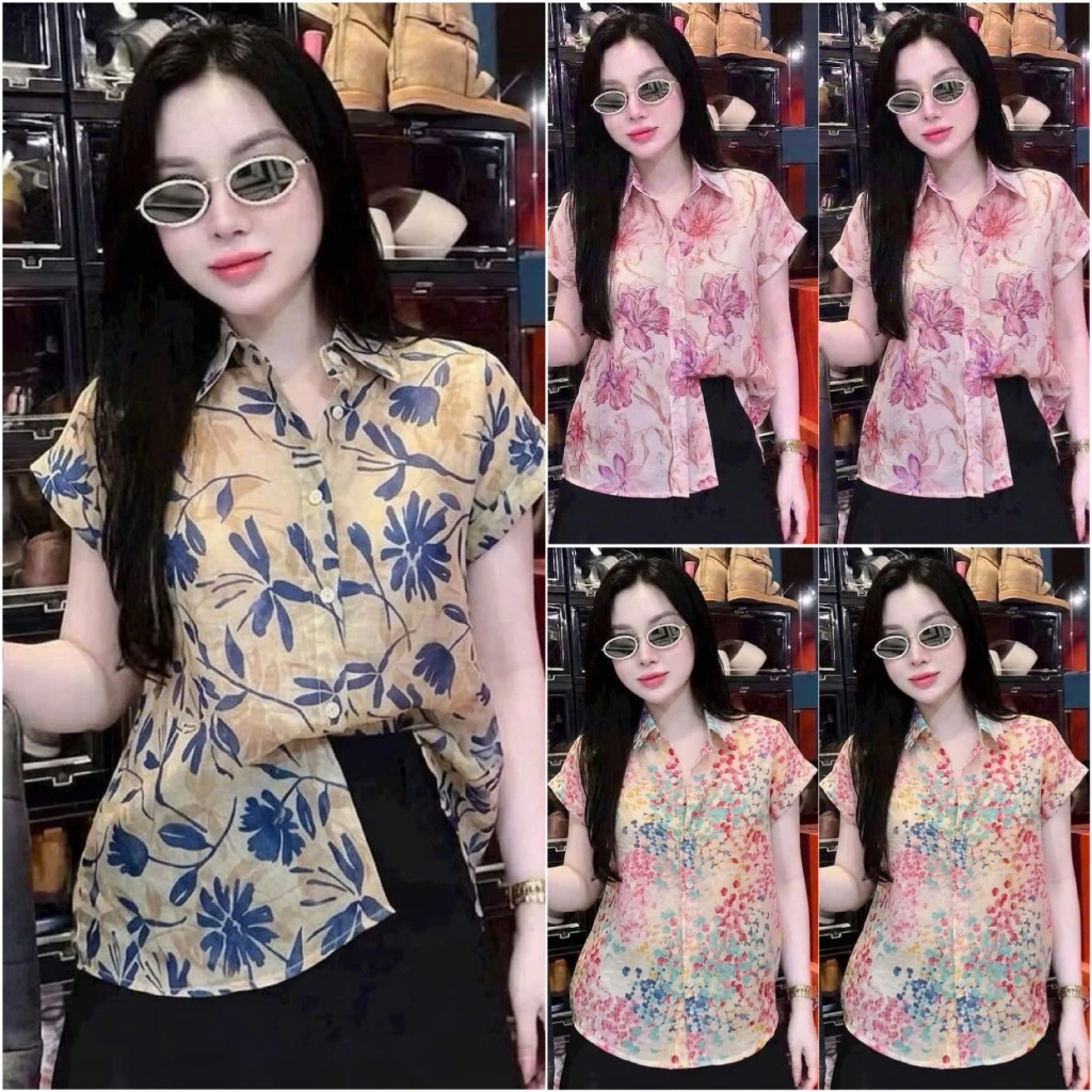 HT38 Áo Voan Tơ Hoa Tay Ngắn Size 40-70kg Chất Liệu Mềm Nhẹ Mát Hạn Chế Nhăn