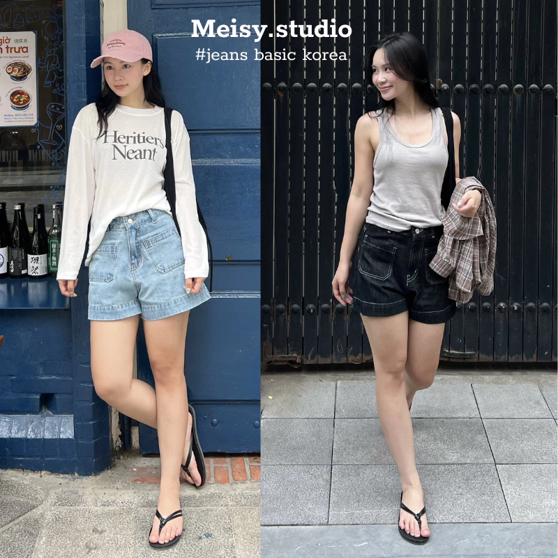 Quần short túi hộp gấu 4cm chất Jeans cotton phong cách basic Hàn Quốc S26THOP