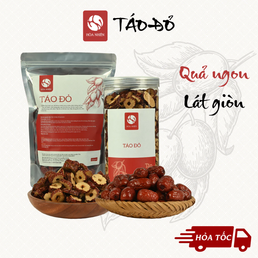 Táo Đỏ Tân Cương Sấy Khô Chính Hãng 100% Hòa Nhiên, Táo Tàu Cắt Lát Sấy Giòn Pha Trà Hoa Cúc Long Nhãn