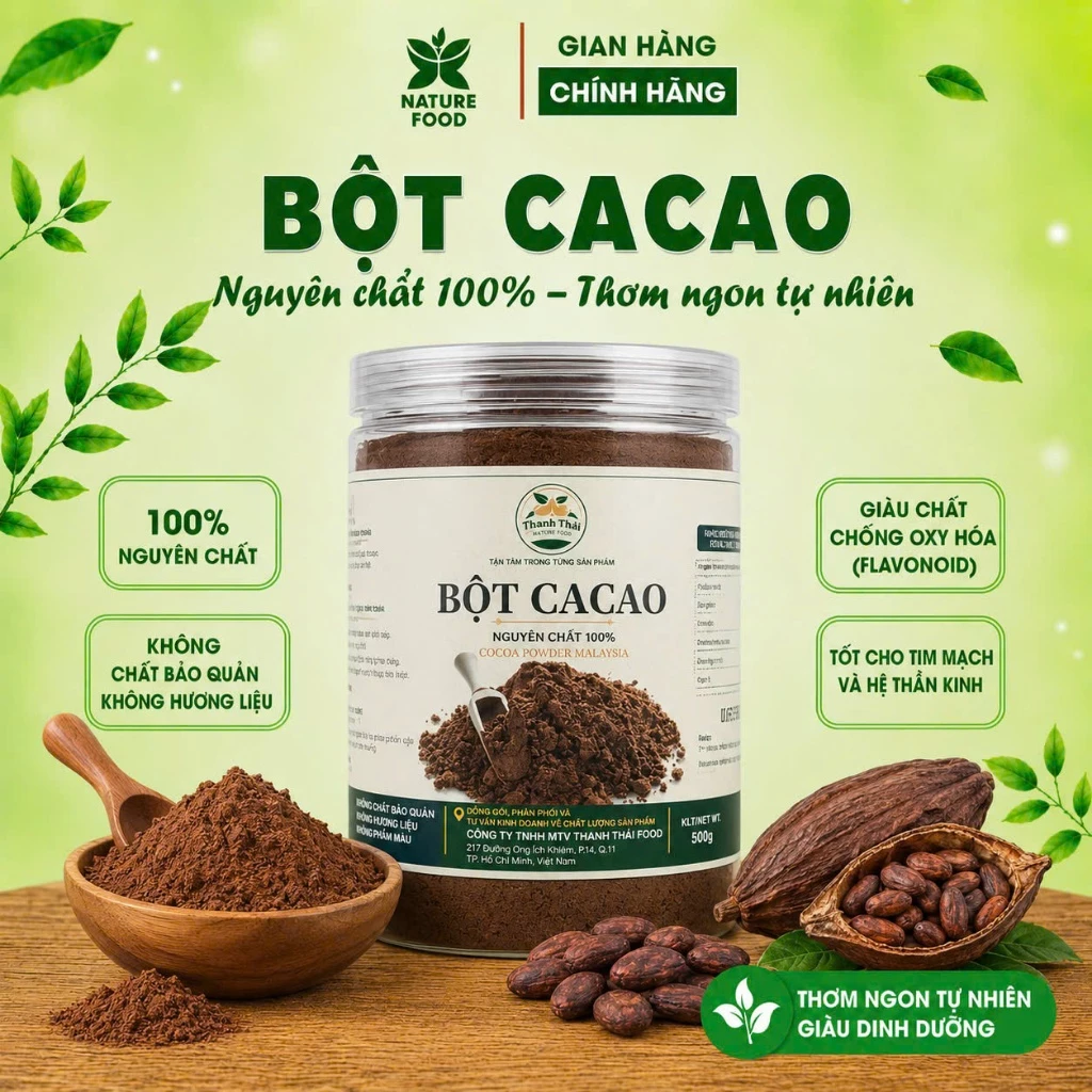 Bột cacao nguyên chất không đường LOẠI ĐĂC BIỆT Phân Phối Bởi Nature Food có hồ sơ công bổ và kiểm nghiệm sản phẩm.